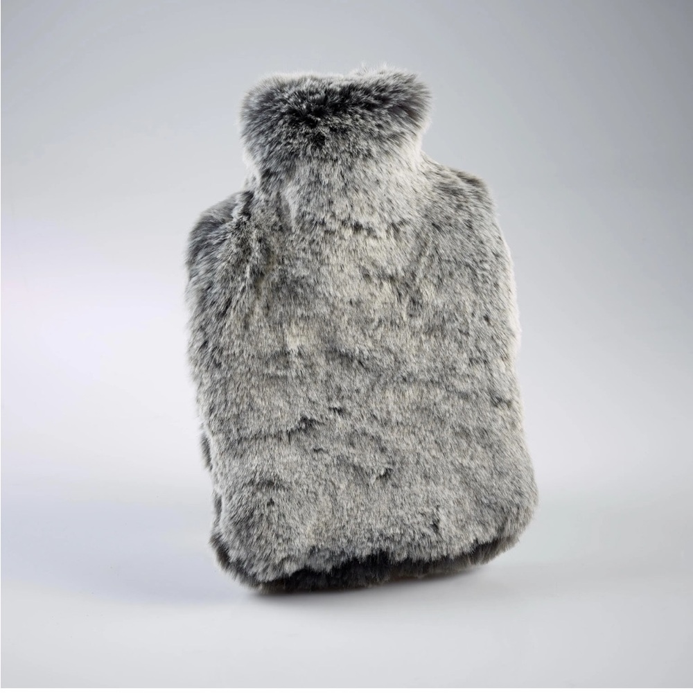 Faux Fur Hot Water Bottle in Beige Gray and Brown blend fur cover